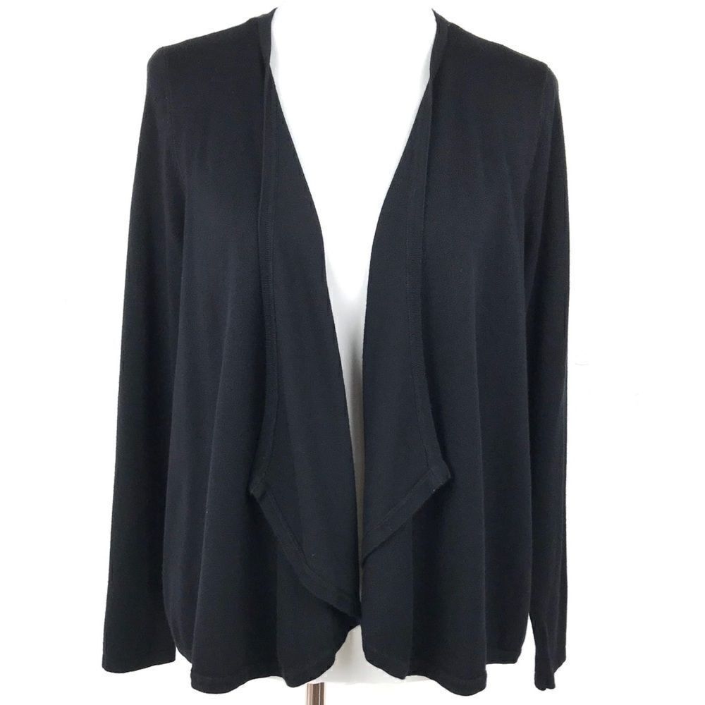 Thalia Sodi Black Open Front Pleated Cardigan Sweater Medium
